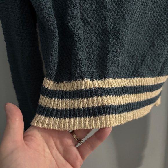 Modcloth MidTown Mixer Cropped Sweater Blue Cream - Picture 3 of 6